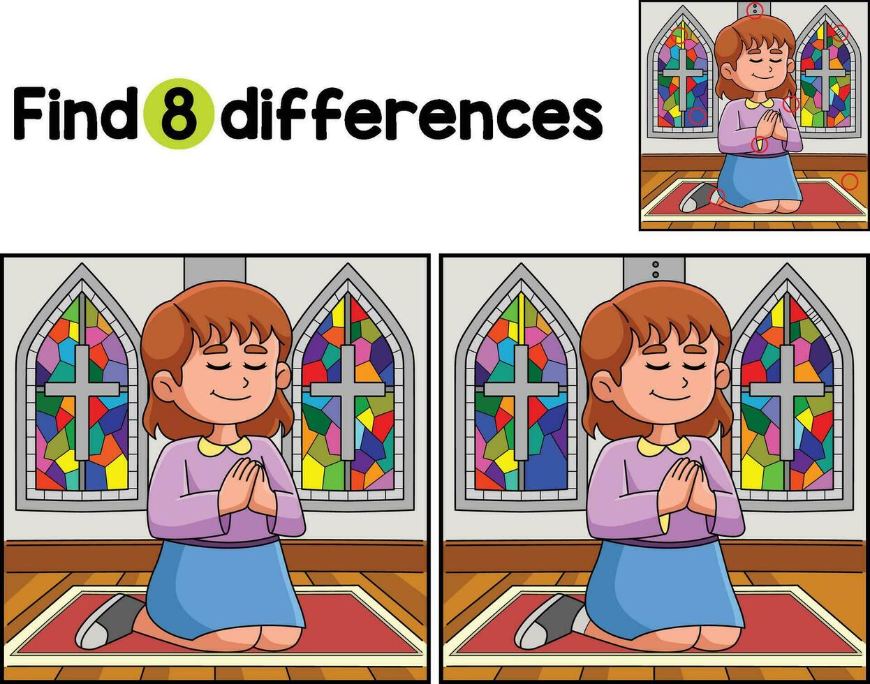 Christian Girl Praying Find The Differences vector