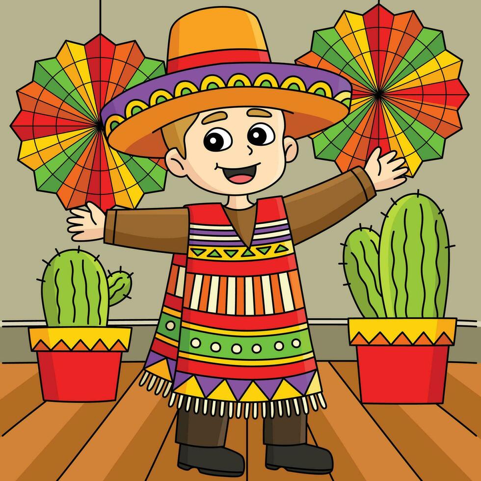 Cinco de Mayo Mexican Boy Colored Cartoon vector