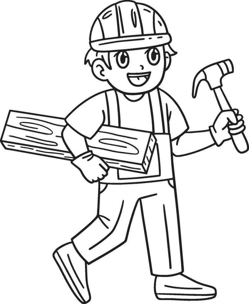 Construction Worker with Wood and Hammer Isolated vector