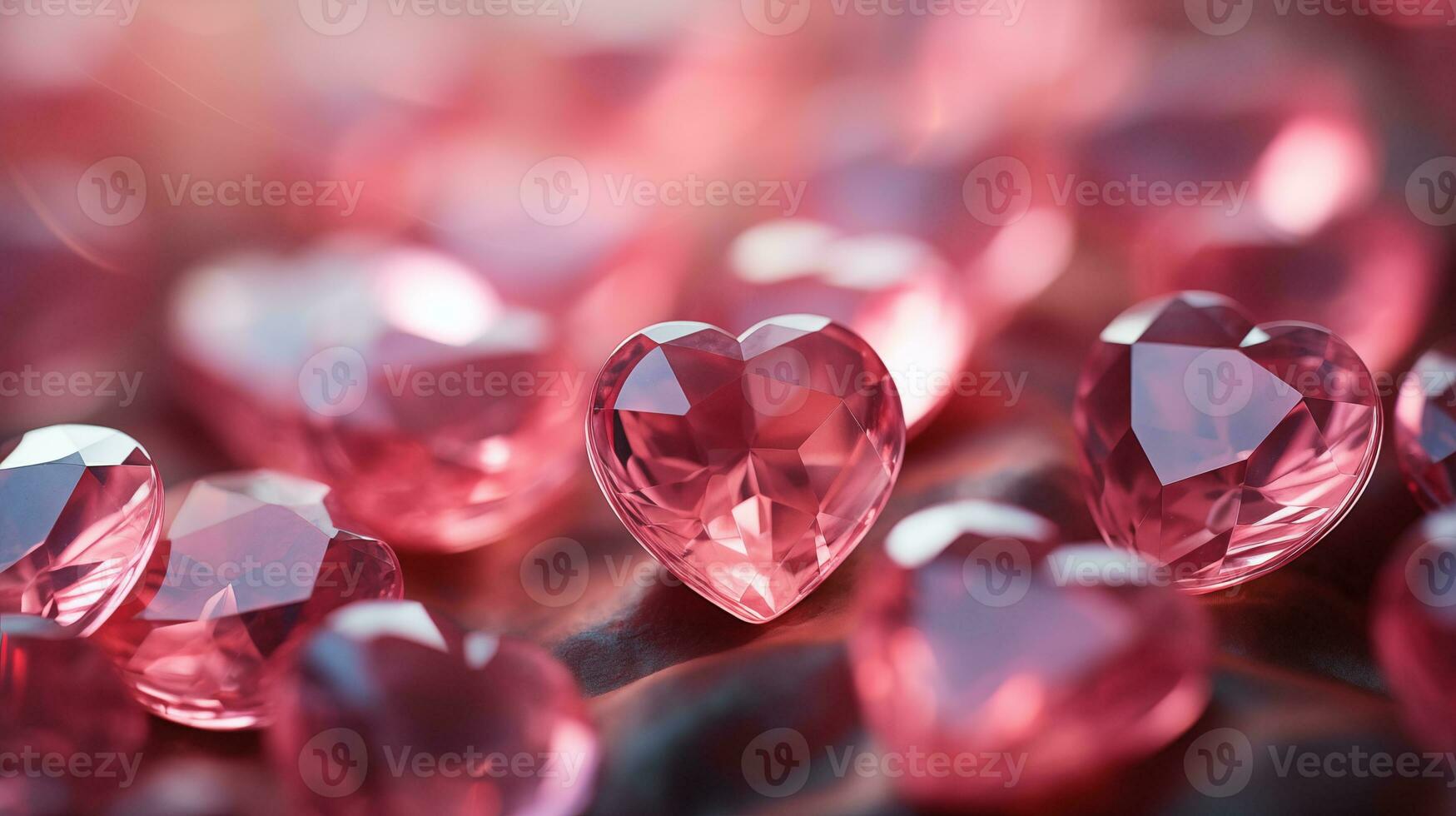 AI generated A closeup photograph of blurred small crystal red hearts as a background. Valentines day concept. Abstract background with crystal hearts. Valentine's day background photo