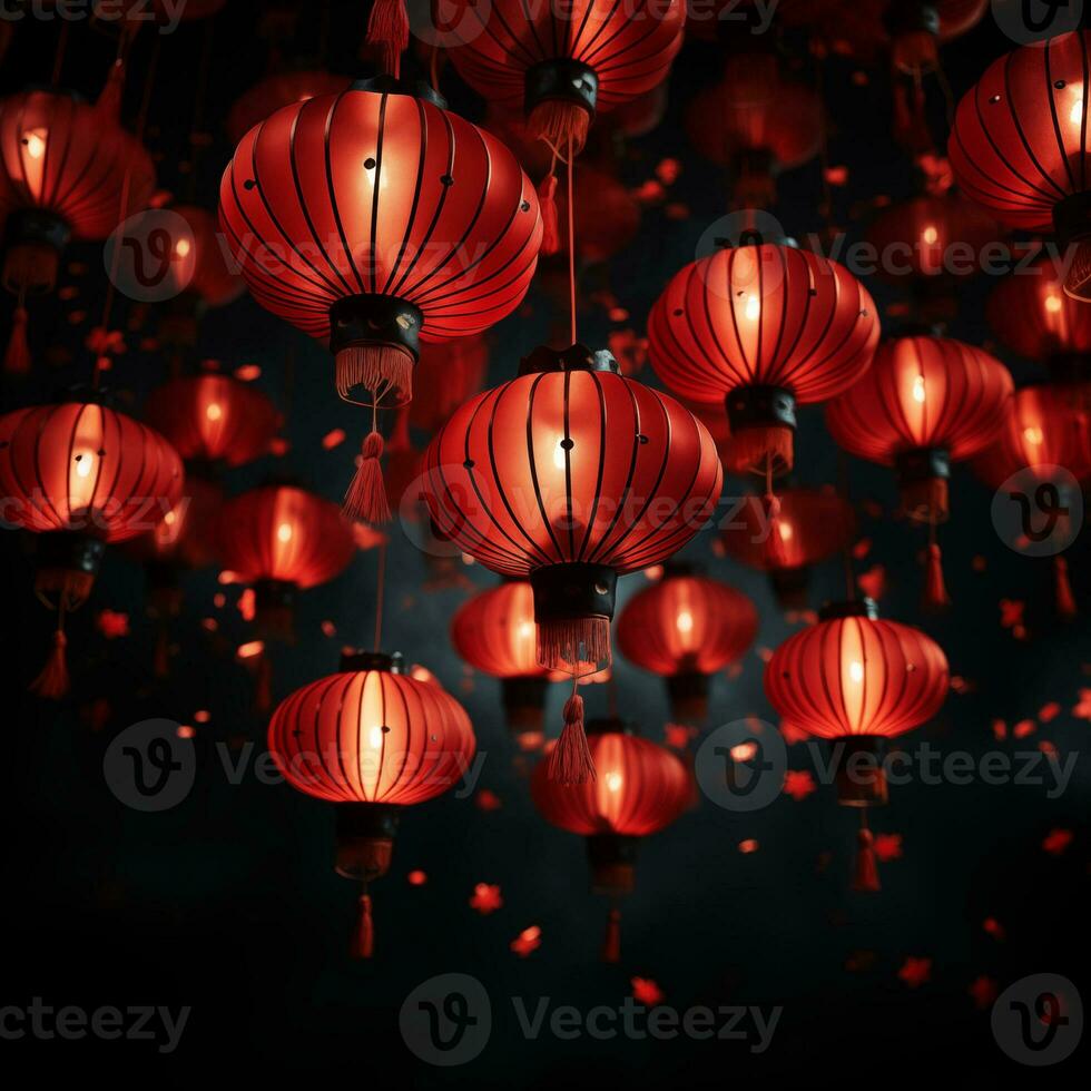 AI generated Chinese New Year red lanterns photo