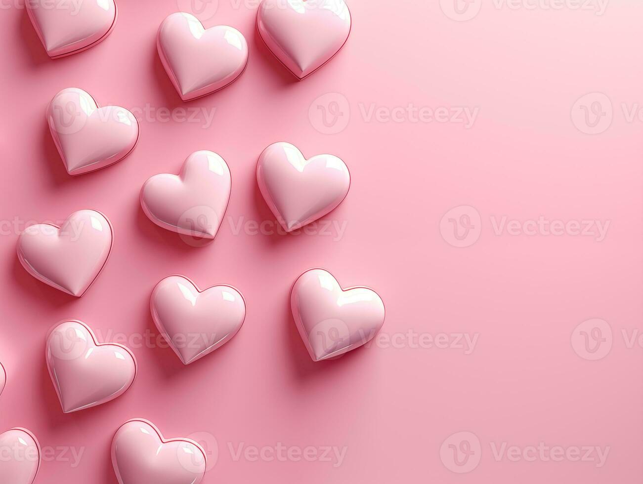 AI generated Pink background with hearts and copy space.Valentine day concept for design. Flat lay with space for text. photo
