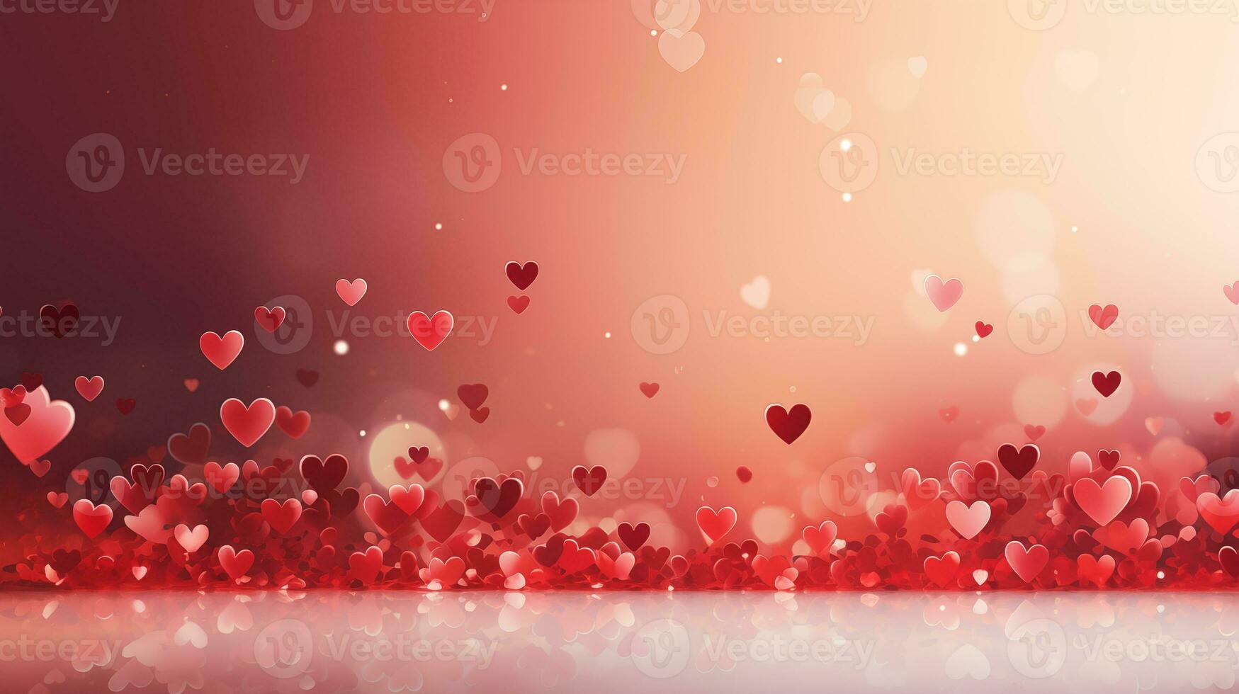AI generated Valentines day background banner - abstract panorama background with red hearts - concept love photo