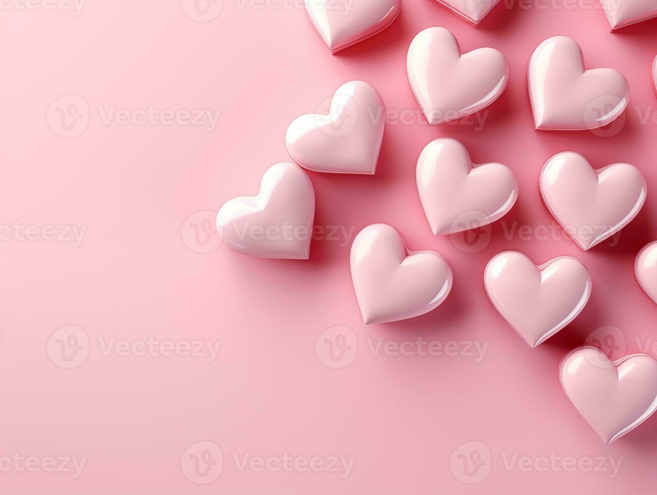 AI generated Pink background with hearts and copy space.Valentine day concept for design. Flat lay with space for text. photo