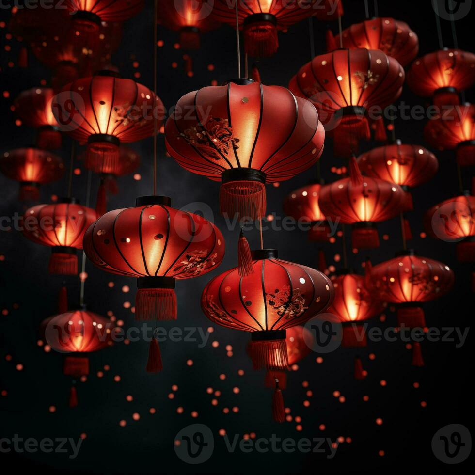 AI generated Chinese New Year red lanterns photo
