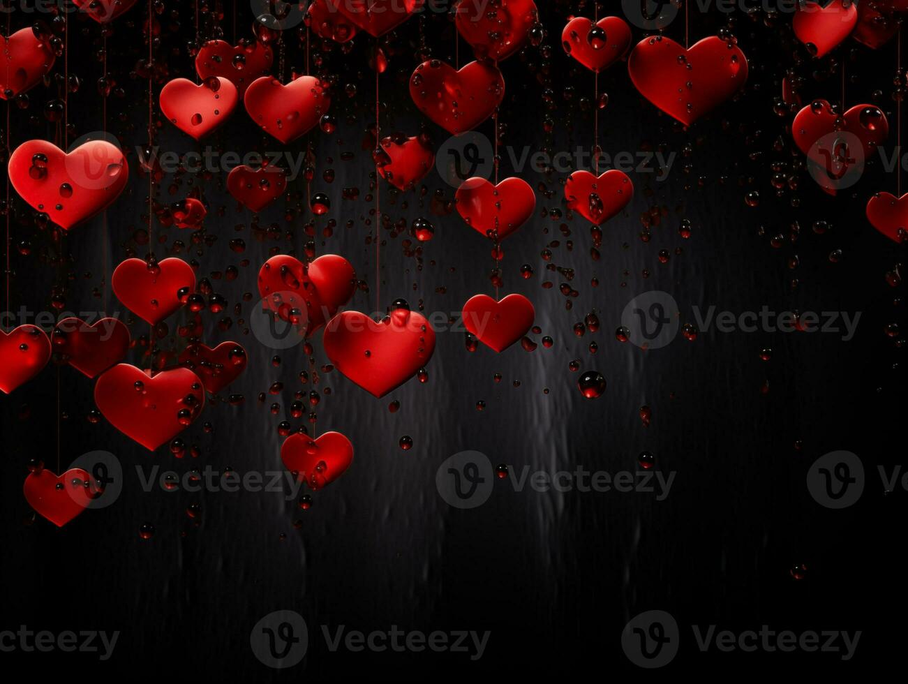 AI generated Red heart balloons on a black background, Valentine's day, love concept. Valentine background with copy space photo