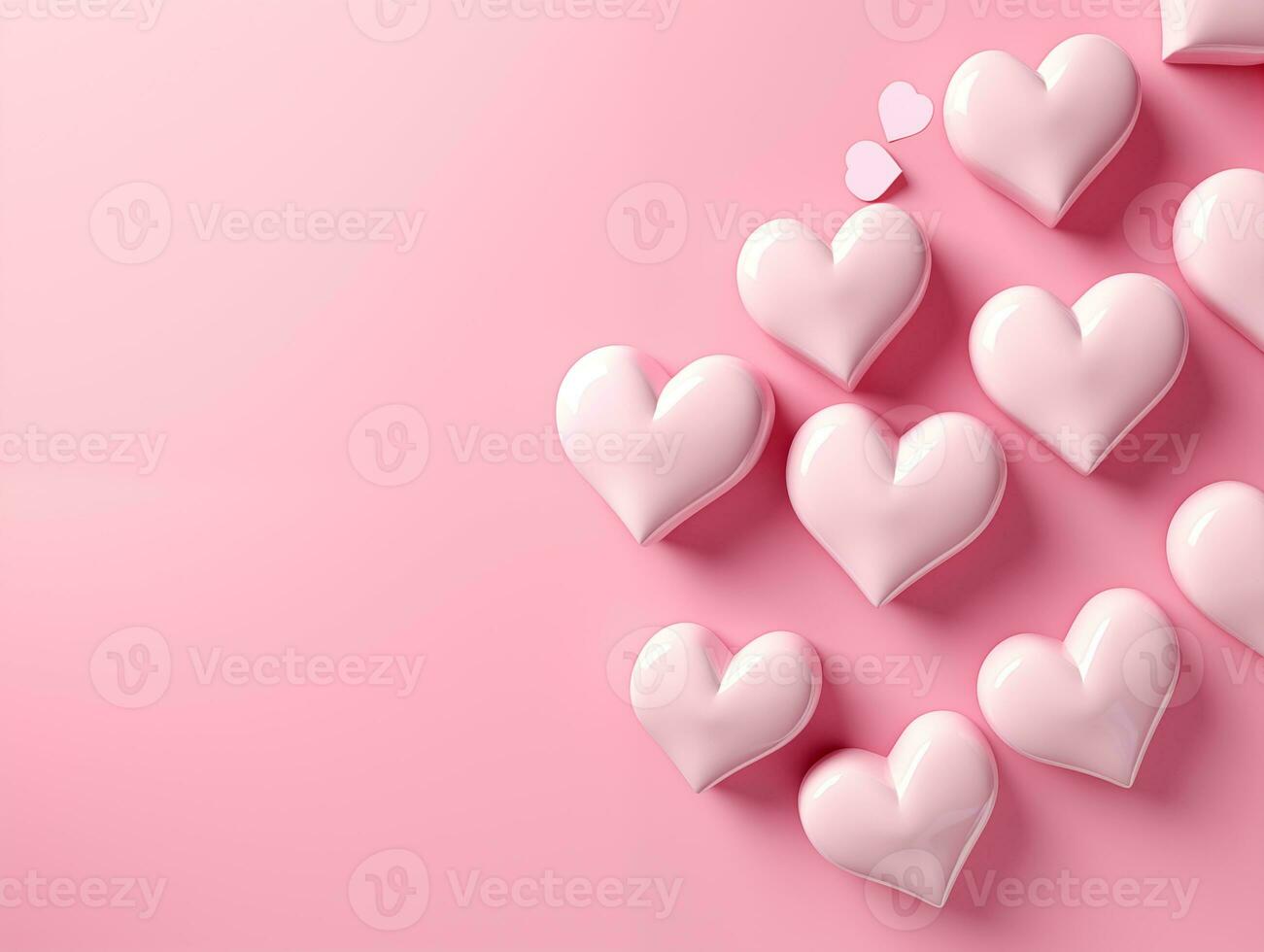 AI generated Pink background with hearts and copy space.Valentine day concept for design. Flat lay with space for text. photo