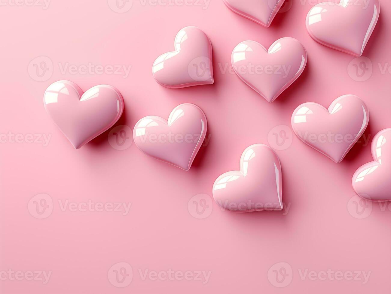 AI generated Pink background with hearts and copy space.Valentine day concept for design. Flat lay with space for text. photo