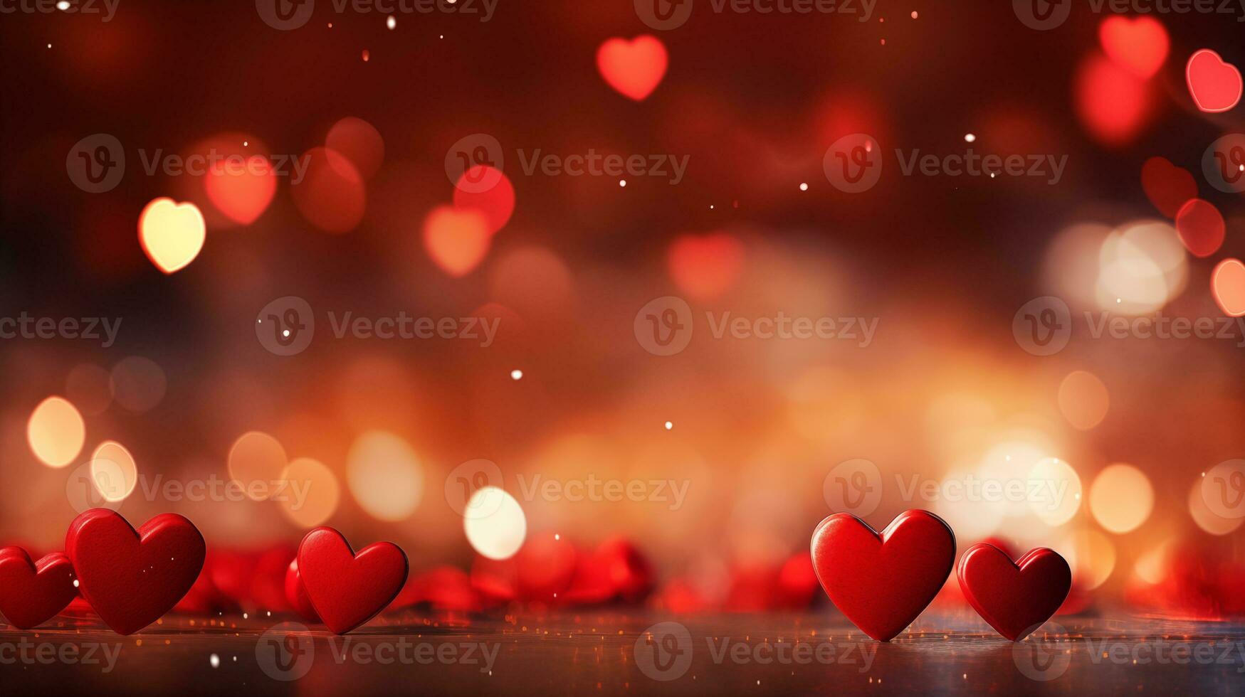 AI generated Beautiful background with red hearts, lights, sparkles and bokeh. Valentine's Day card. Heart shaped bokeh Valentines background photo