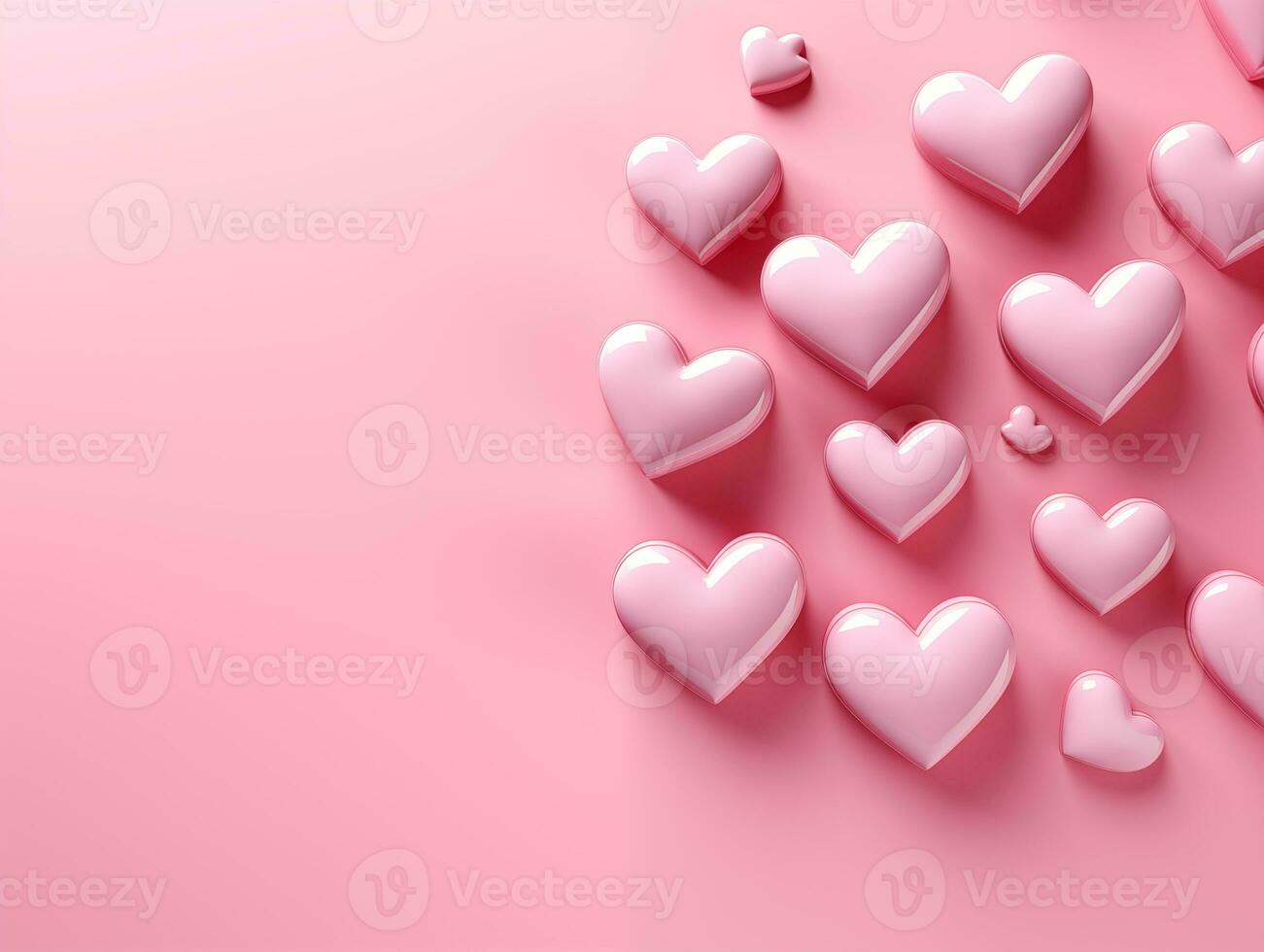 AI generated Pink background with hearts and copy space.Valentine day concept for design. Flat lay with space for text. photo