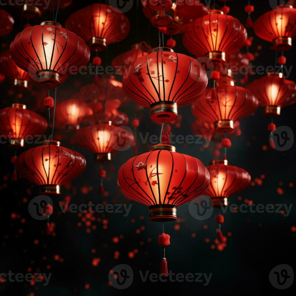 AI generated Chinese New Year red lanterns photo