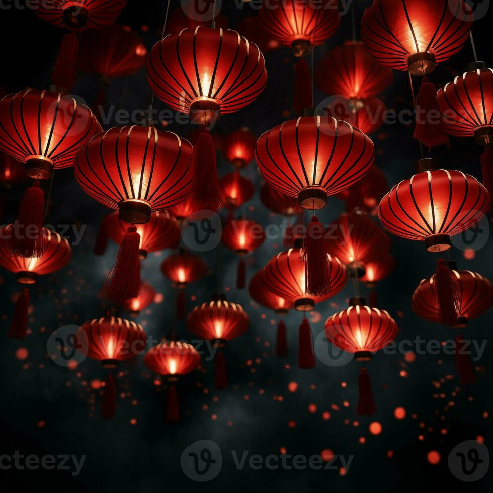 AI generated Chinese New Year red lanterns photo