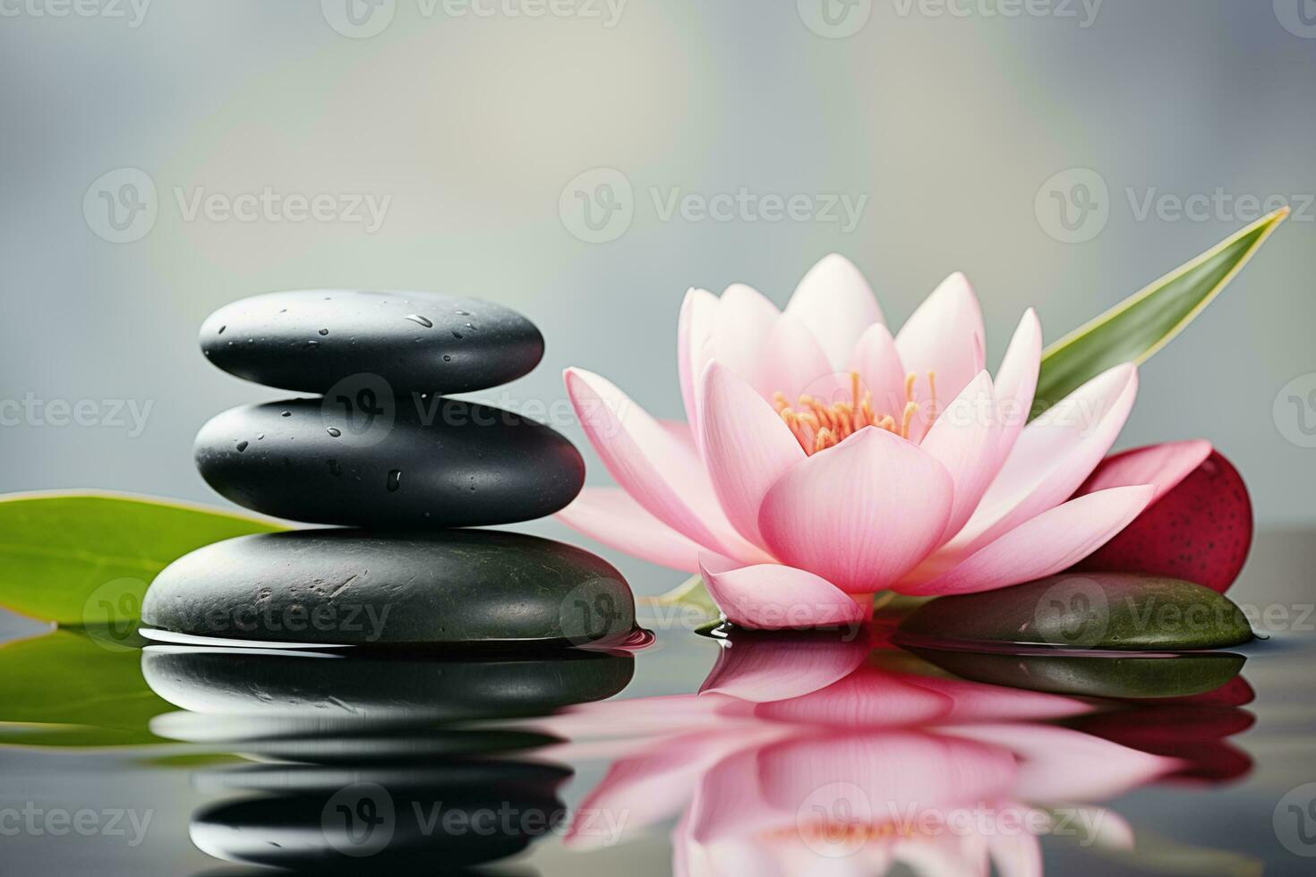 AI Generated Luxurious upscale wellness spa for relaxation with lotus, bamboo and orchid flowers and candles photo