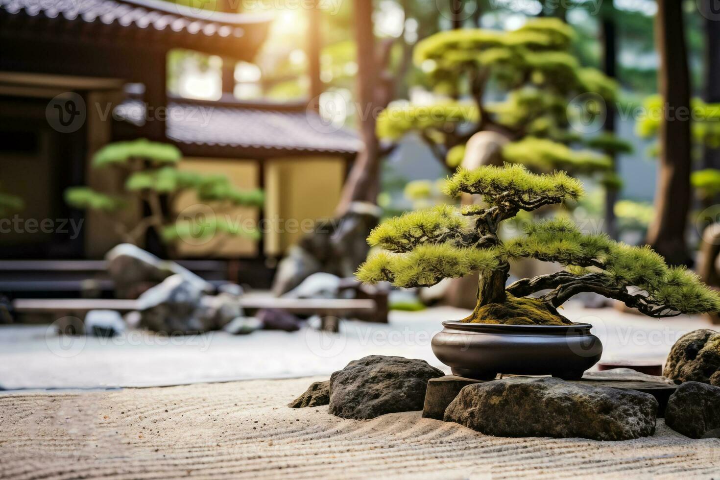 ai generado minimalista zen japonés jardín para espiritual meditación y relajación foto