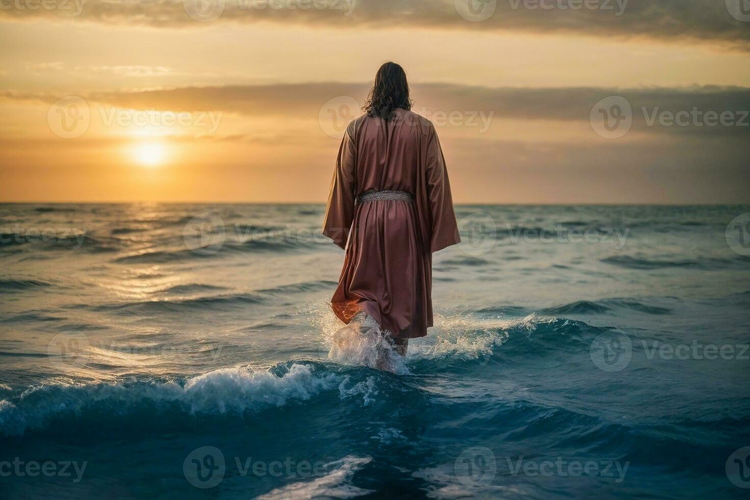 milagro de Jesús Cristo caminando en agua foto