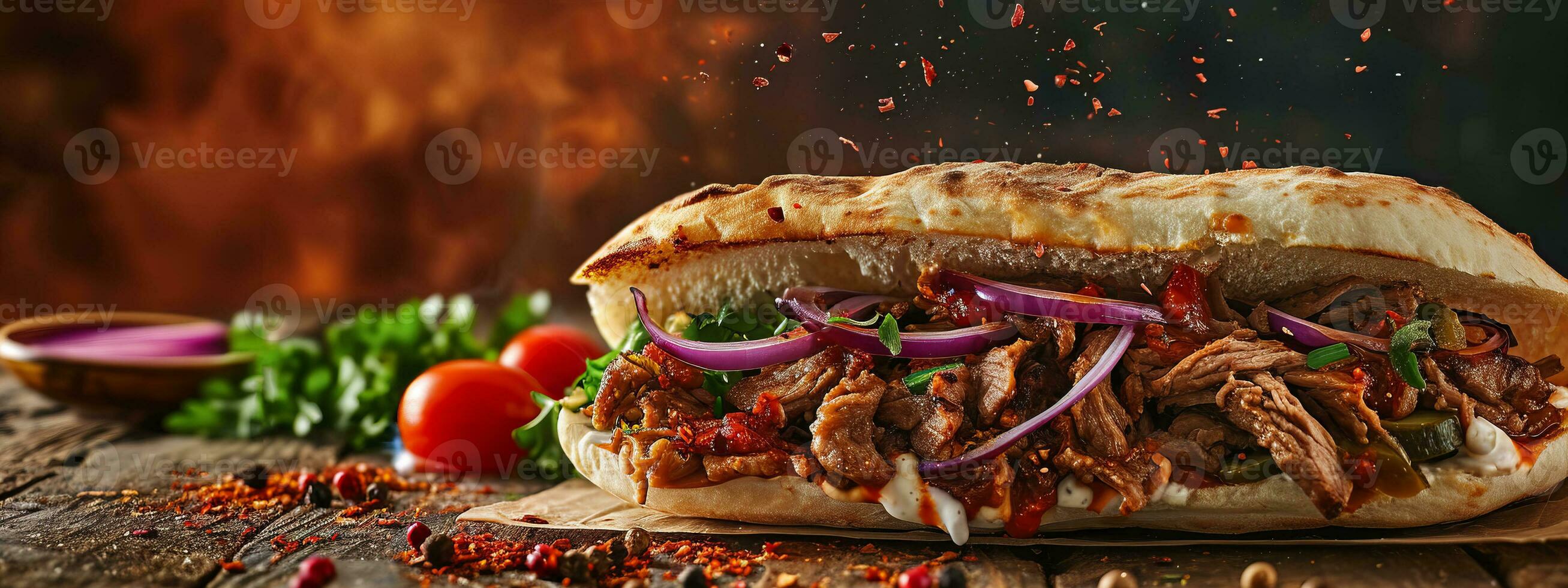 AI generated Fresh tasty beef burger sandwich with onion, cheese and vegetables. Junk food and fast food concept photo