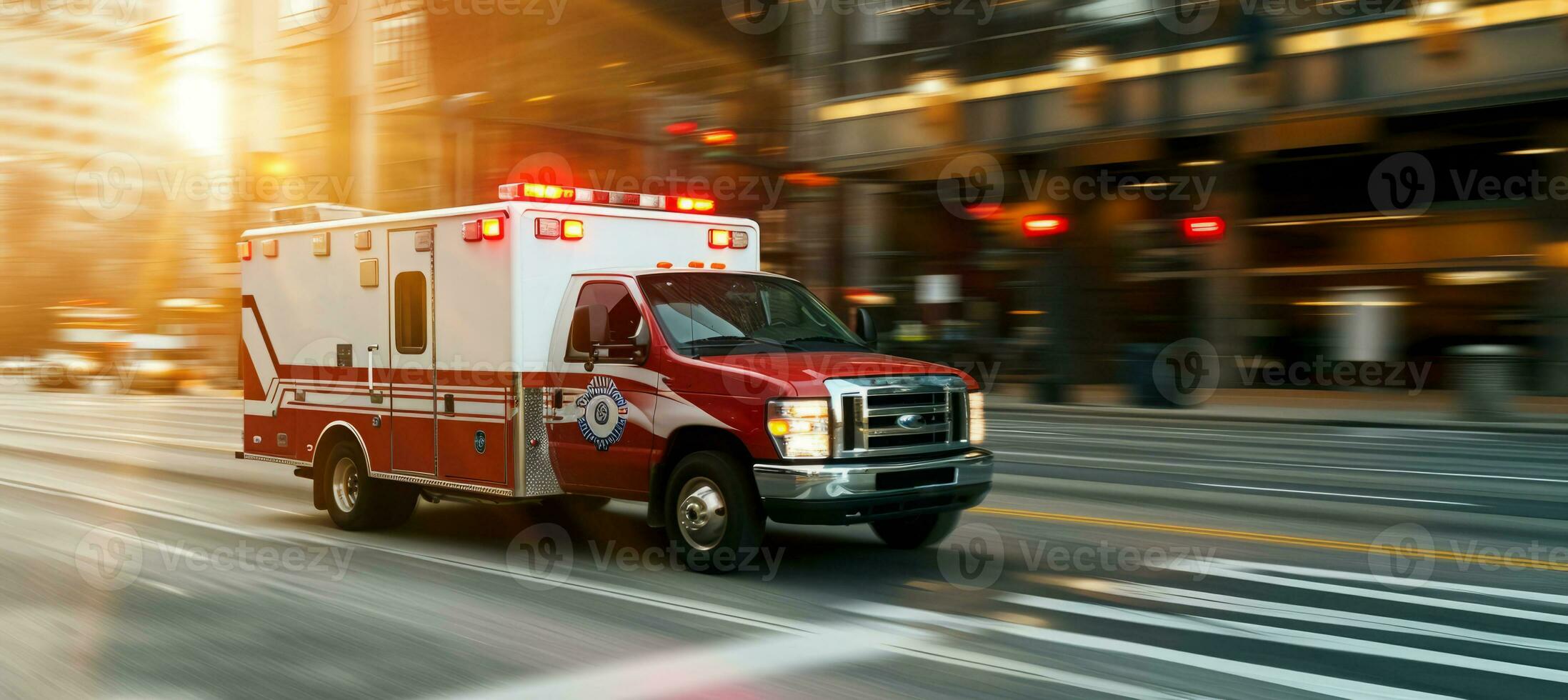 AI generated Ambulance first responders rushing to save from fire, accidents and medical emergency photo