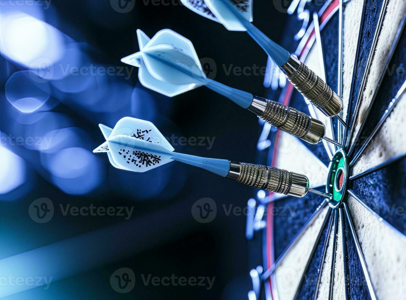 AI generated Darts hitting bullseye, concept of business success, successful decision making and precision photo