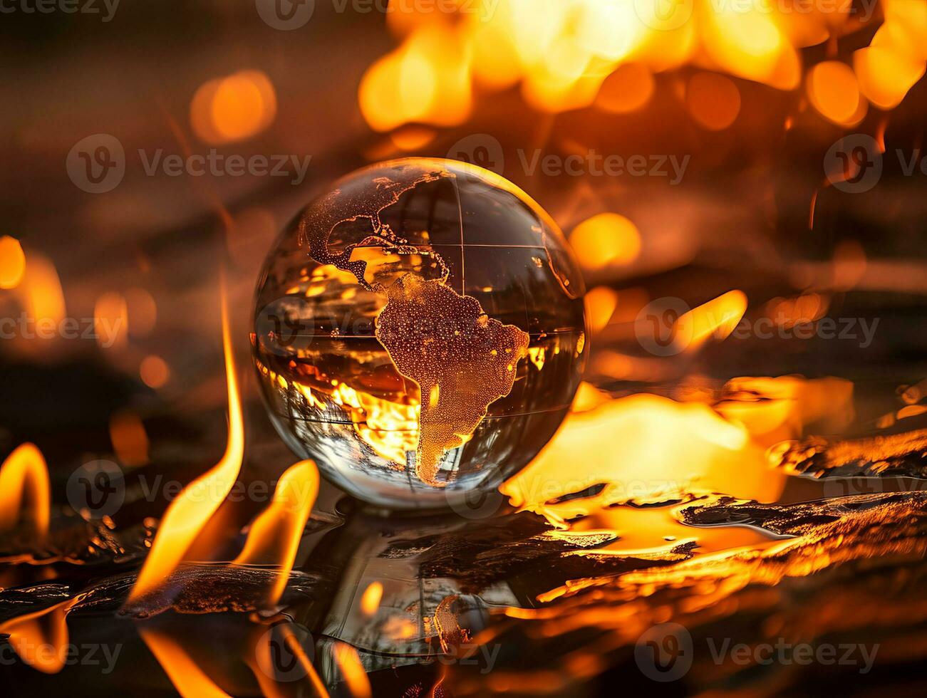 AI generated Burning globe, a concept of climate change, global warming and wildfires raging on earth photo
