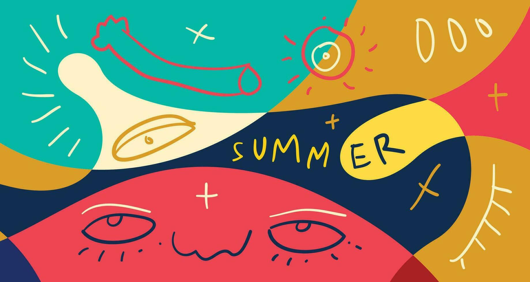 Colorful Doodle Vector Illustration Background for Summer Holiday 2024 banner