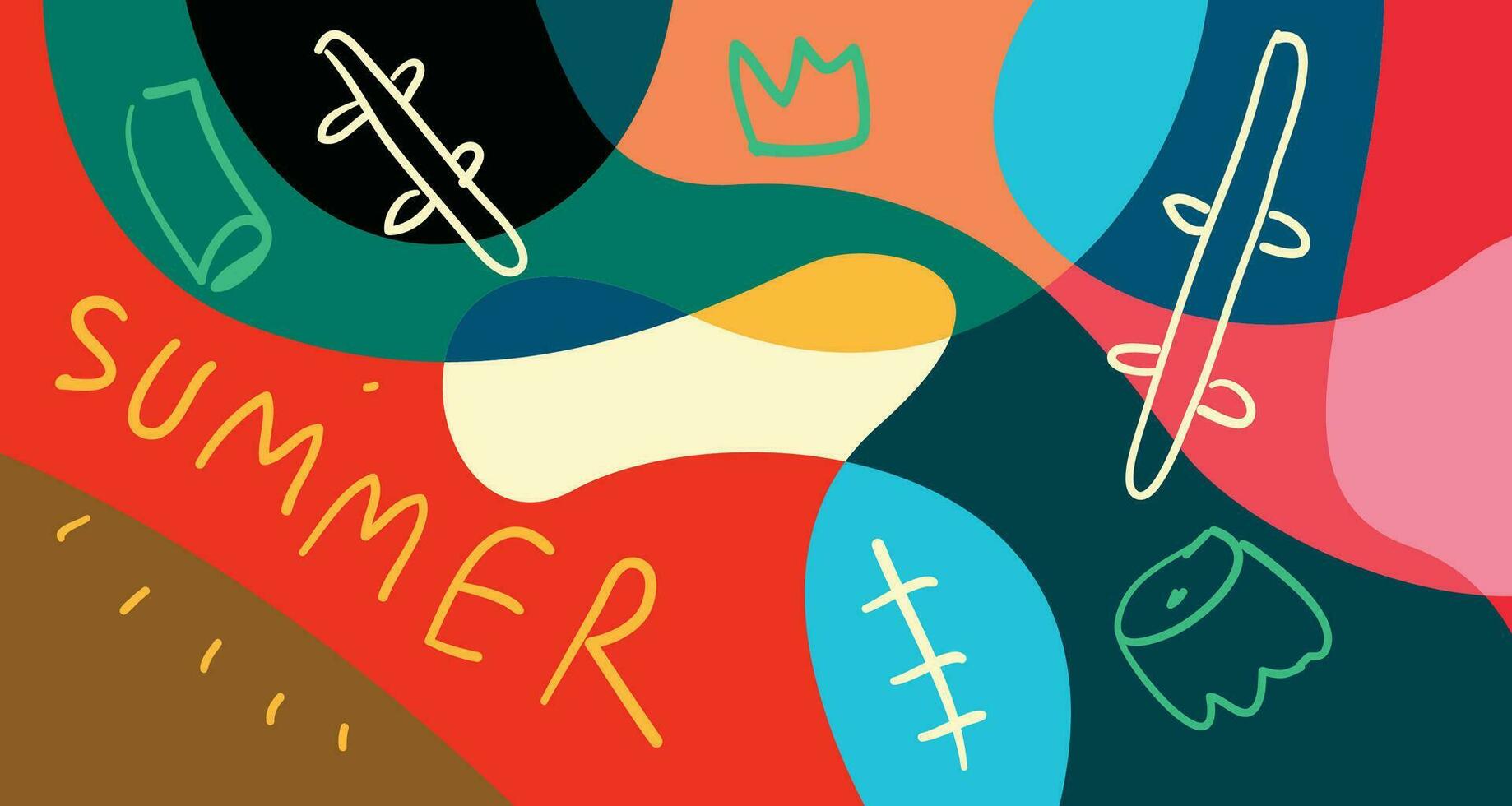 Colorful Doodle Vector Illustration Background for Summer Holiday 2024 banner