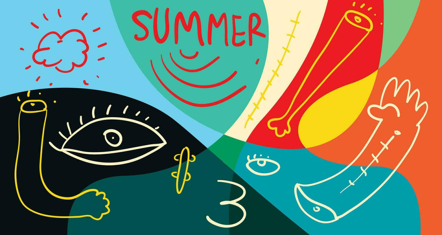 Colorful Doodle Vector Illustration Background for Summer Holiday 2024 banner