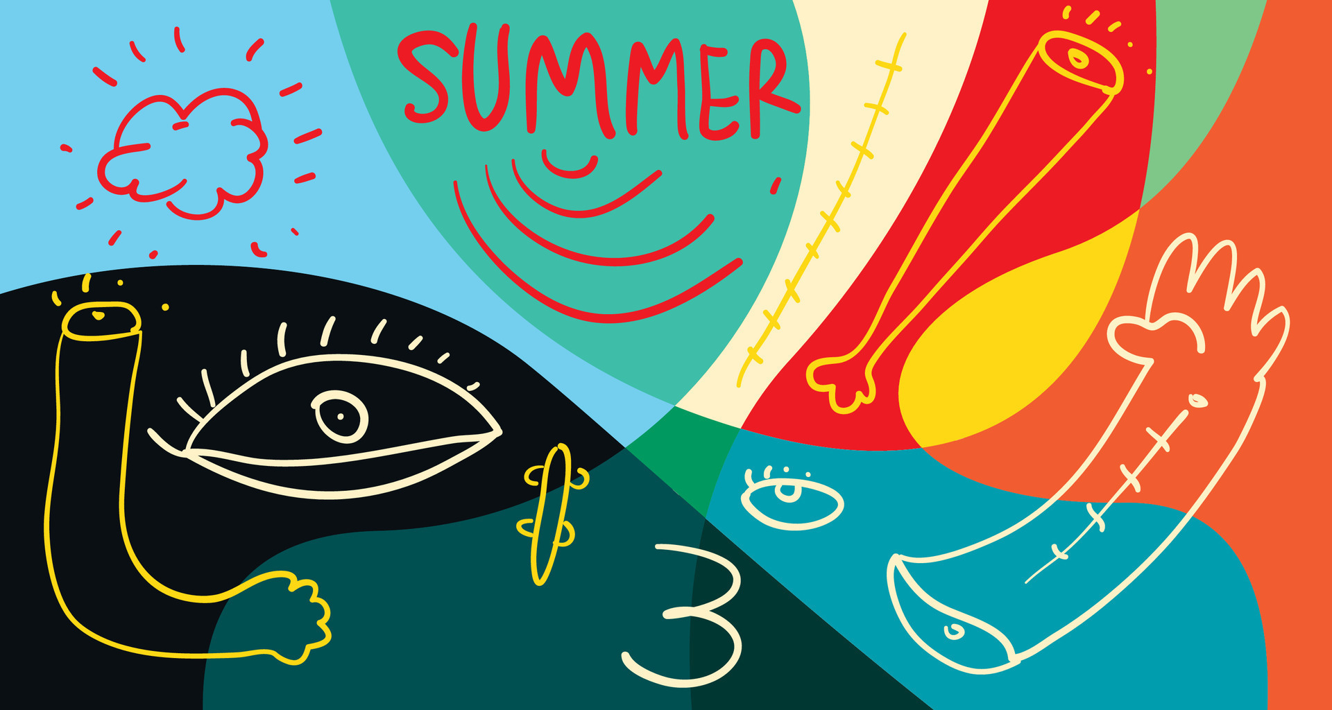 Colorful Doodle Vector Illustration Background for Summer Holiday 2024