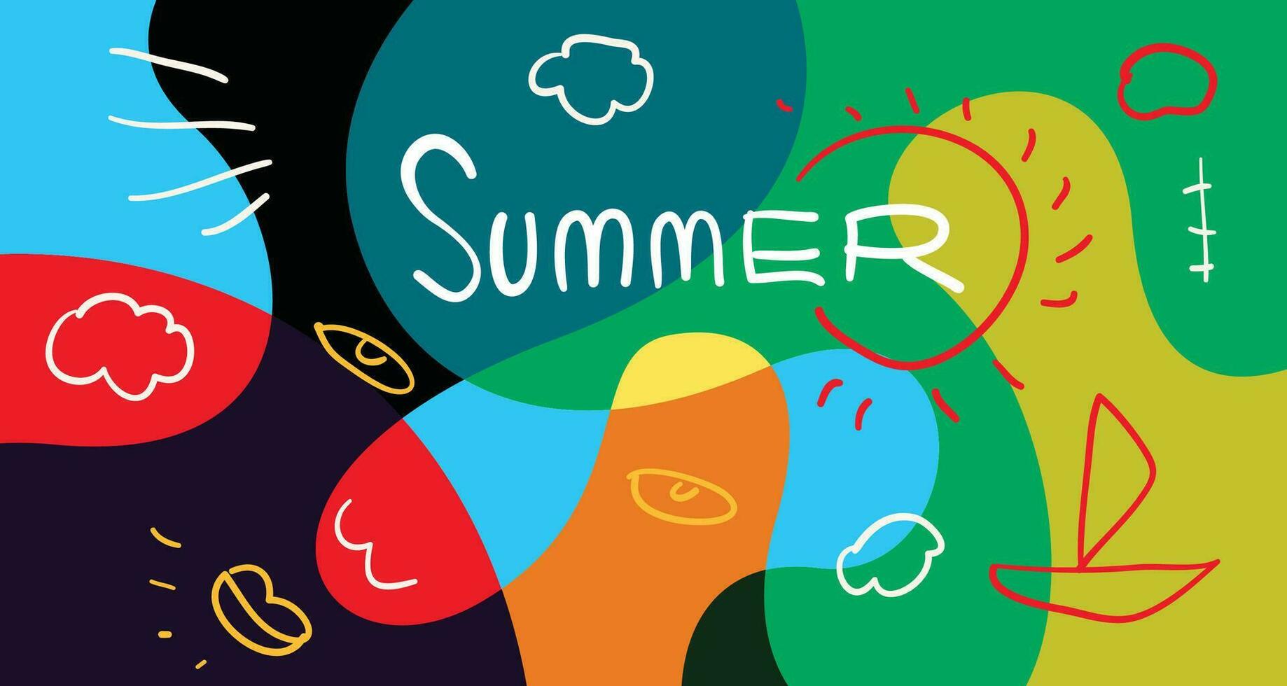 Colorful Doodle Vector Illustration Background for Summer Holiday 2024 banner
