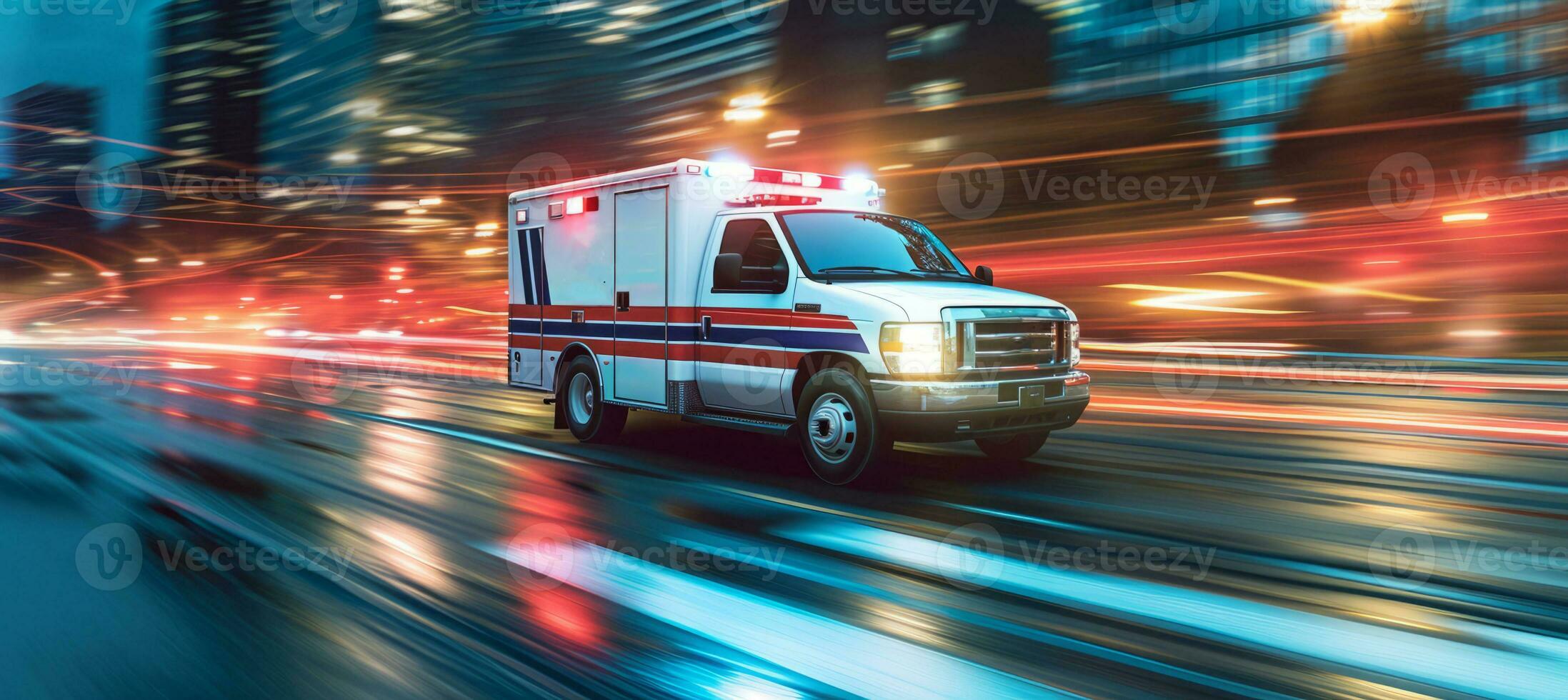 AI generated Ambulance first responders rushing to save from fire, accidents and medical emergency photo