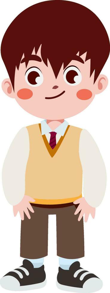 contento linda niños en colegio uniforme dibujos animados estilo vector