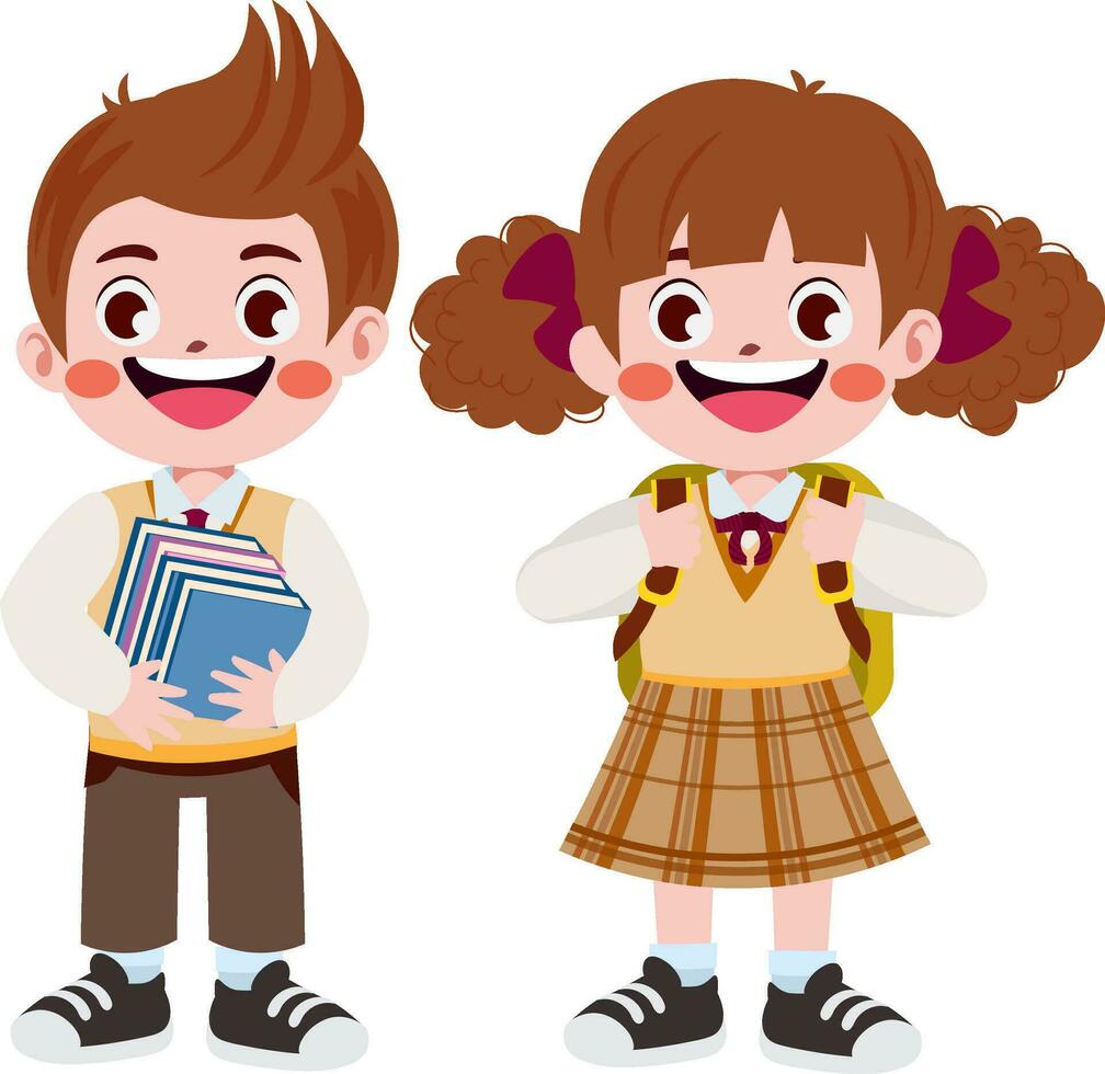 happy cute children in school uniform cartoon style vector