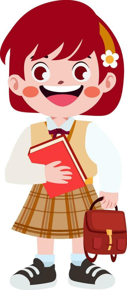 contento linda niños en colegio uniforme dibujos animados estilo vector