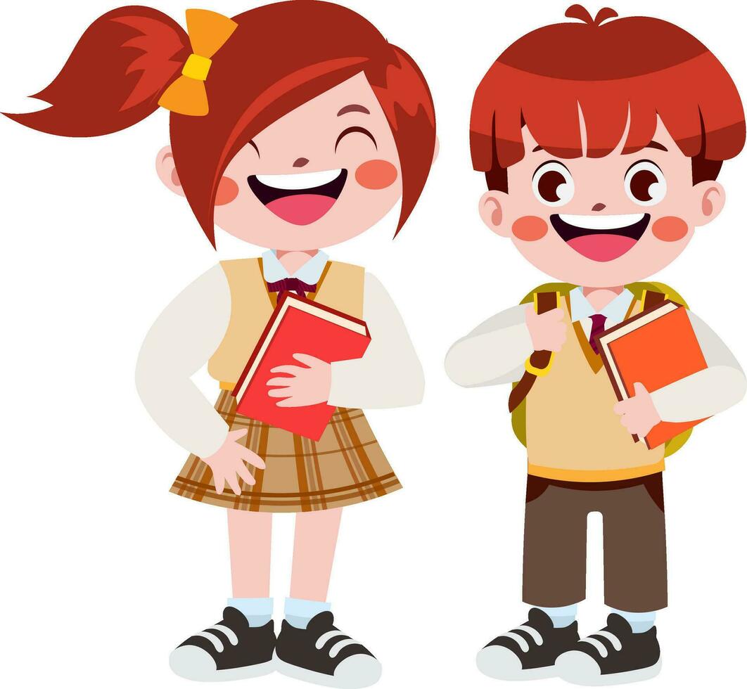 happy cute children in school uniform cartoon style vector