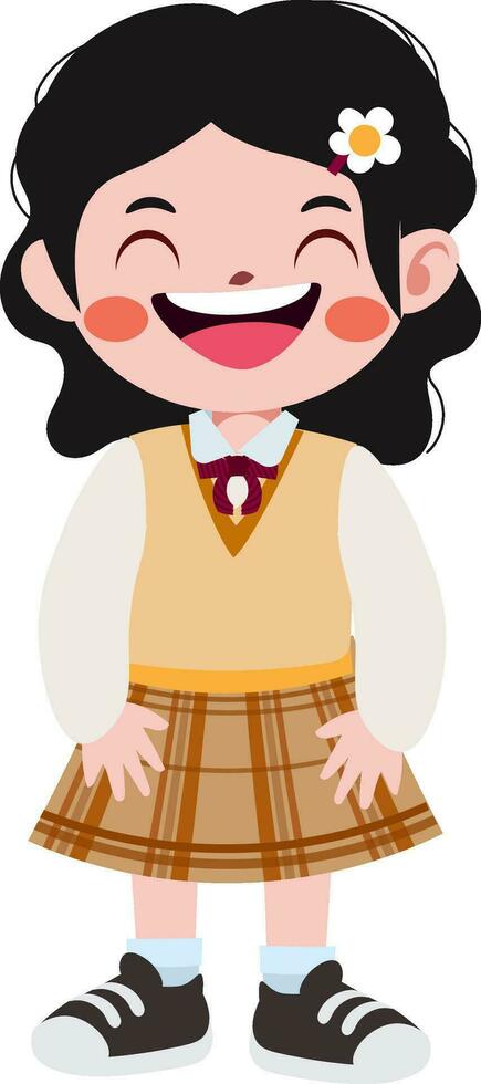 contento linda niños en colegio uniforme dibujos animados estilo vector