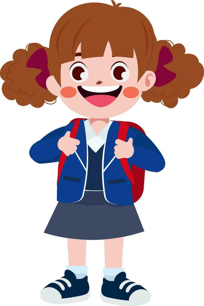 contento linda niños en colegio uniforme dibujos animados estilo vector