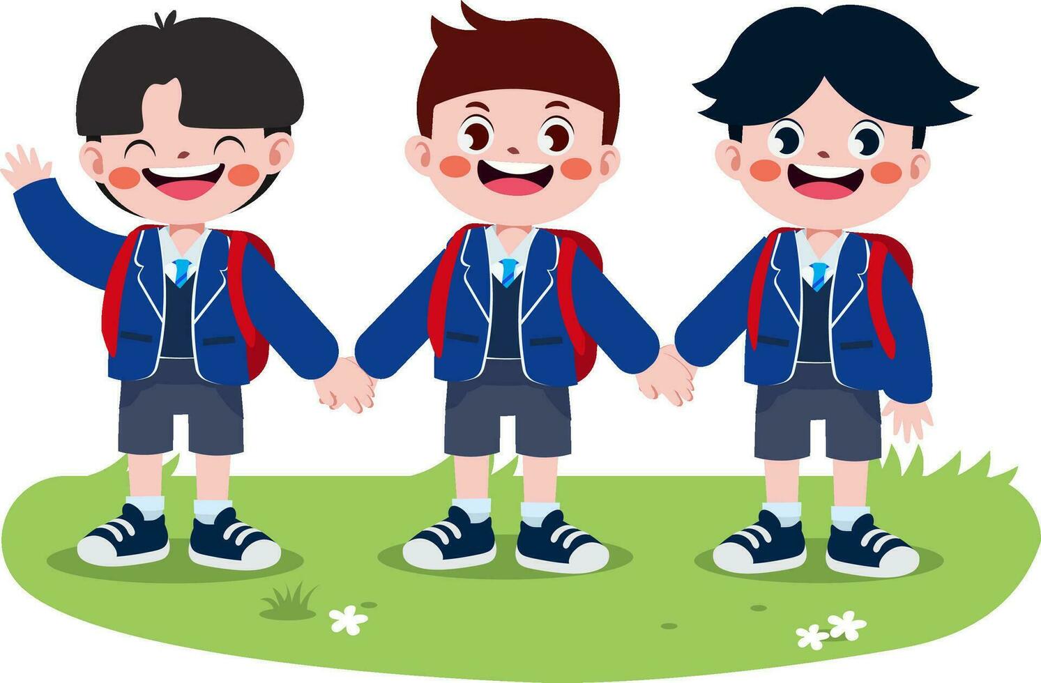 contento linda niños en colegio uniforme dibujos animados estilo vector