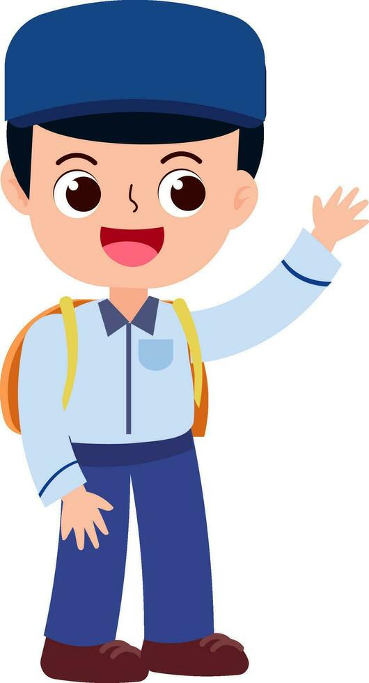 contento linda niños en colegio uniforme dibujos animados estilo vector