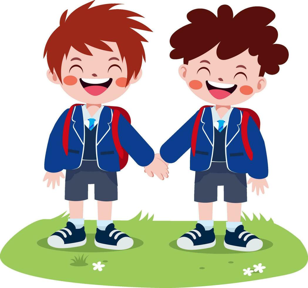 happy cute children in school uniform cartoon style vector