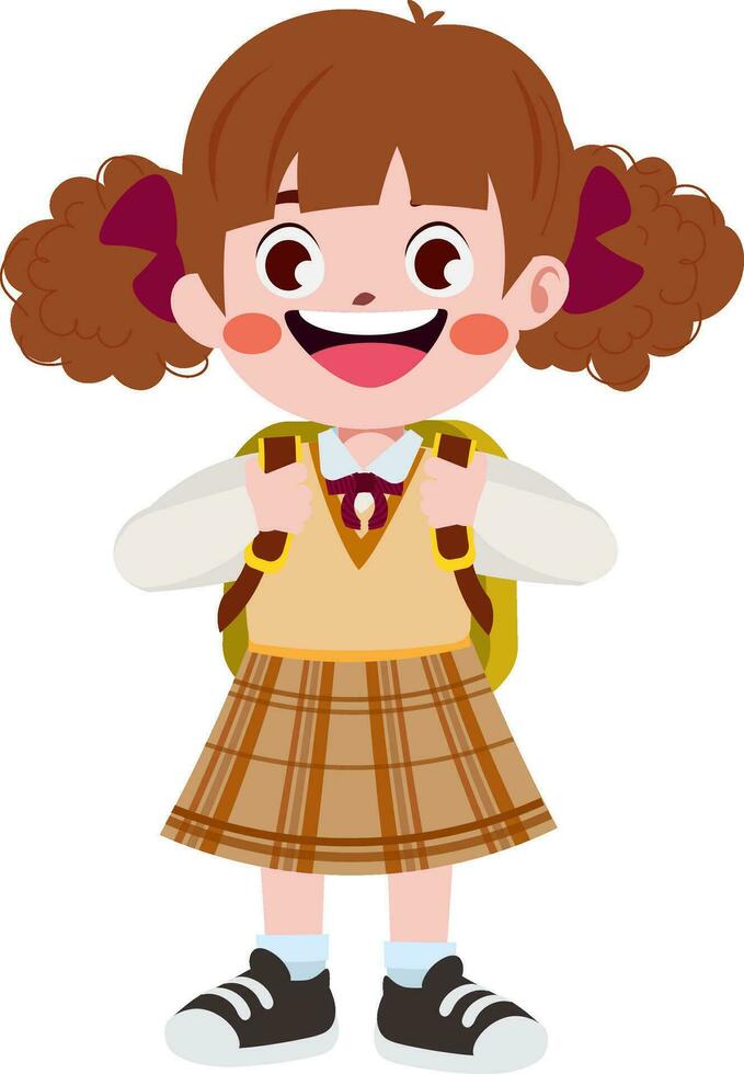 contento linda niños en colegio uniforme dibujos animados estilo vector