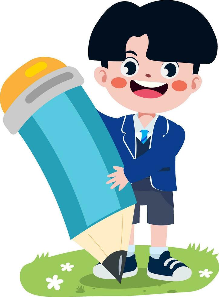 contento linda niños en colegio uniforme dibujos animados estilo vector