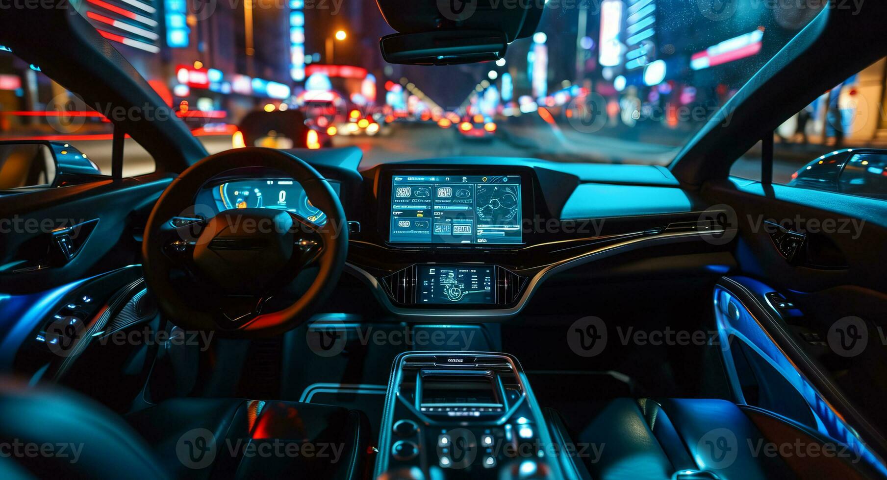 AI generated Autonomous self-driving smart car on the streets of the city powered by AI technology photo