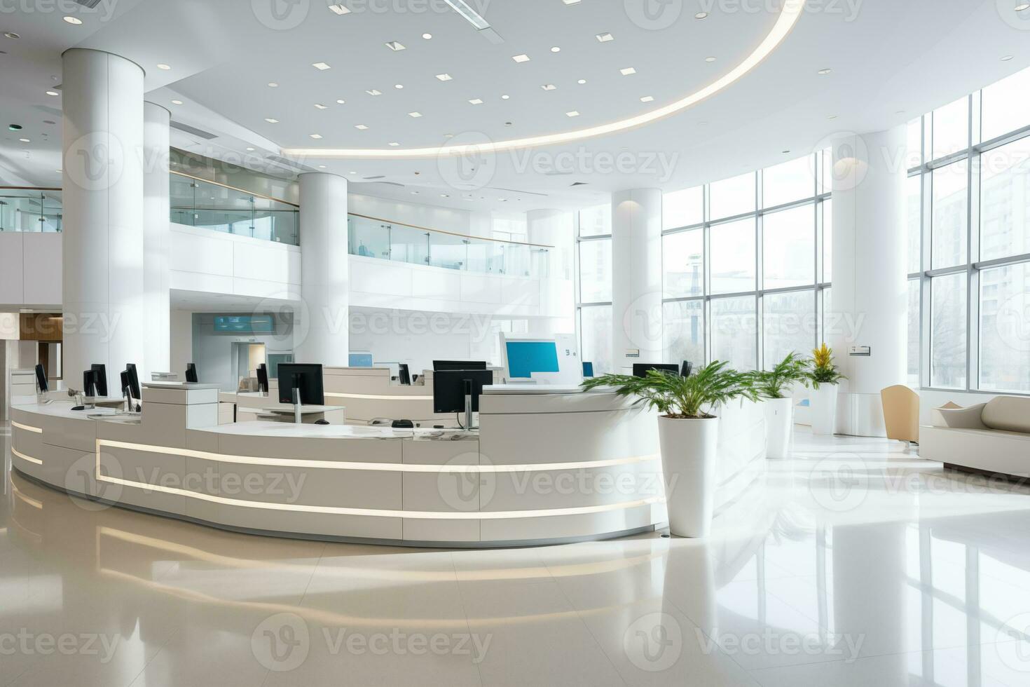 AI generated Modern bank interior that deals with mortgages and investments for successful businesses photo