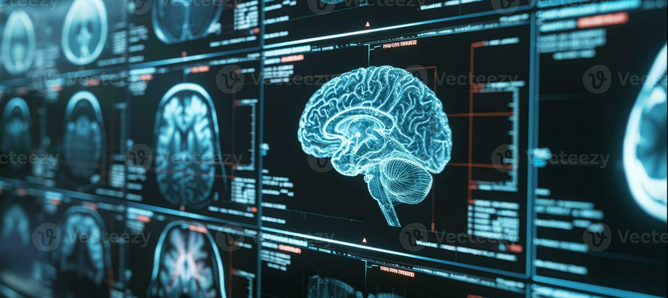 AI generated Concept of neural science, brain computer AI interface, scan, brain neurology and neural network photo