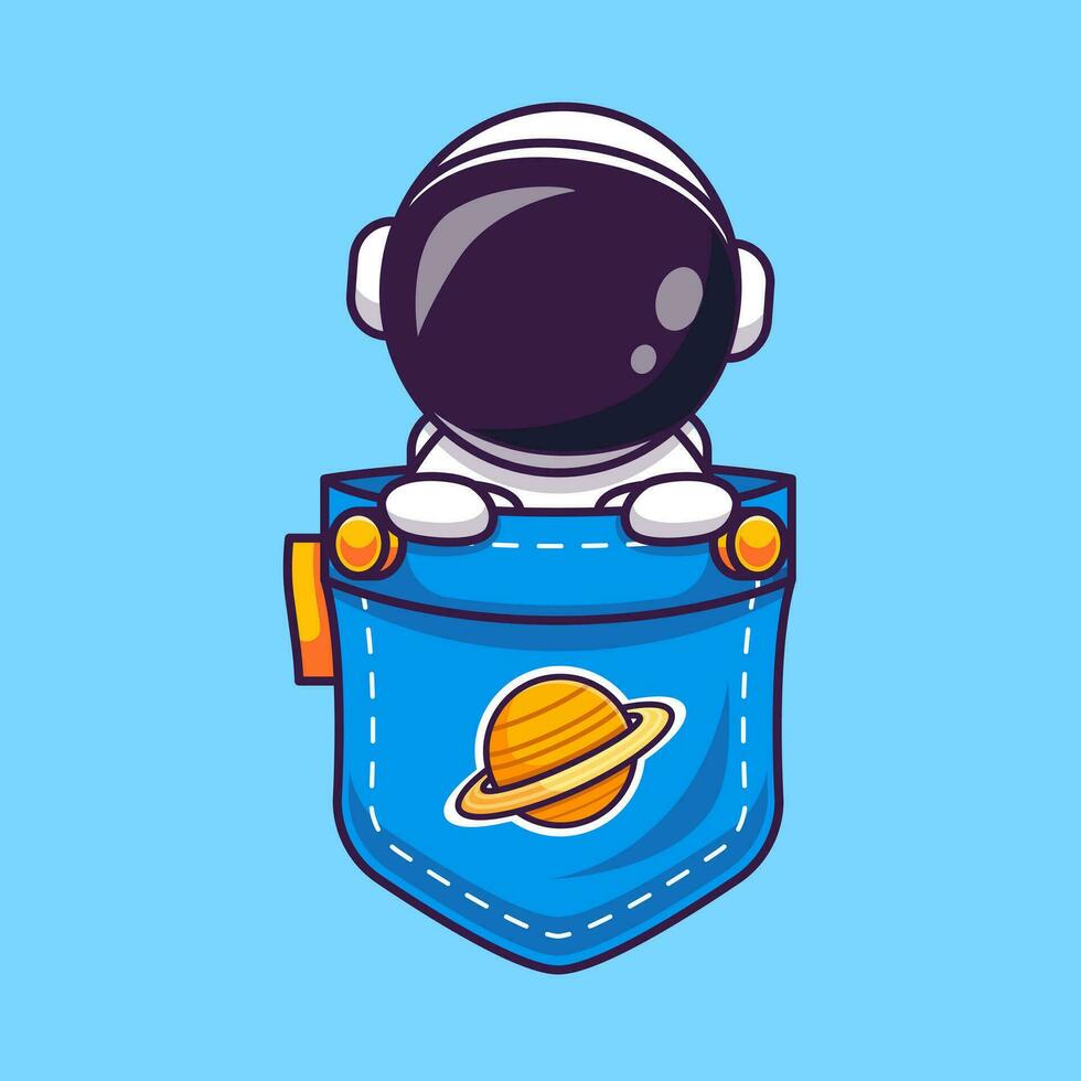 Cute Astronaut In Pocket Cartoon Vector Icon Illustration Science Technology Icon Concept Isolated Premium Vector. Flat Cartoon Style