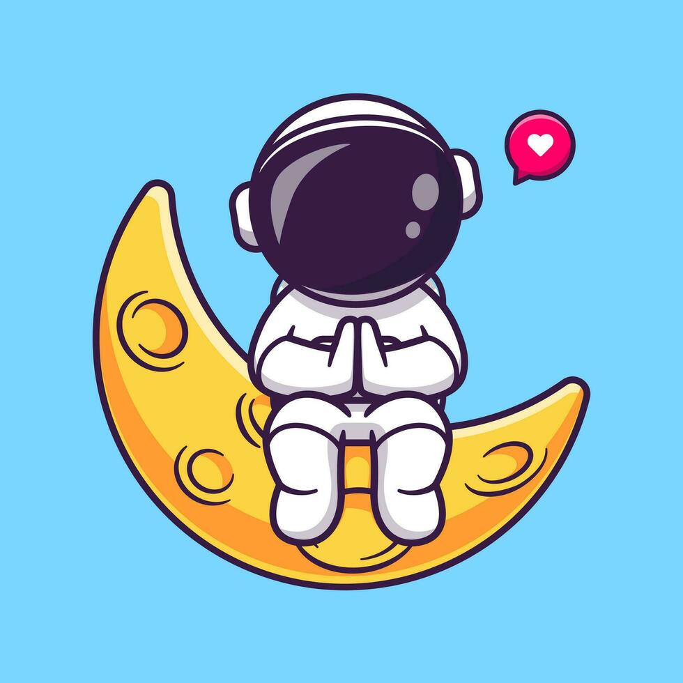 Cute Astronaut Sitting On Moon Cartoon Vector Icon Illustration. Science Technology Icon Concept Isolated Premium Vector. Flat Cartoon Style