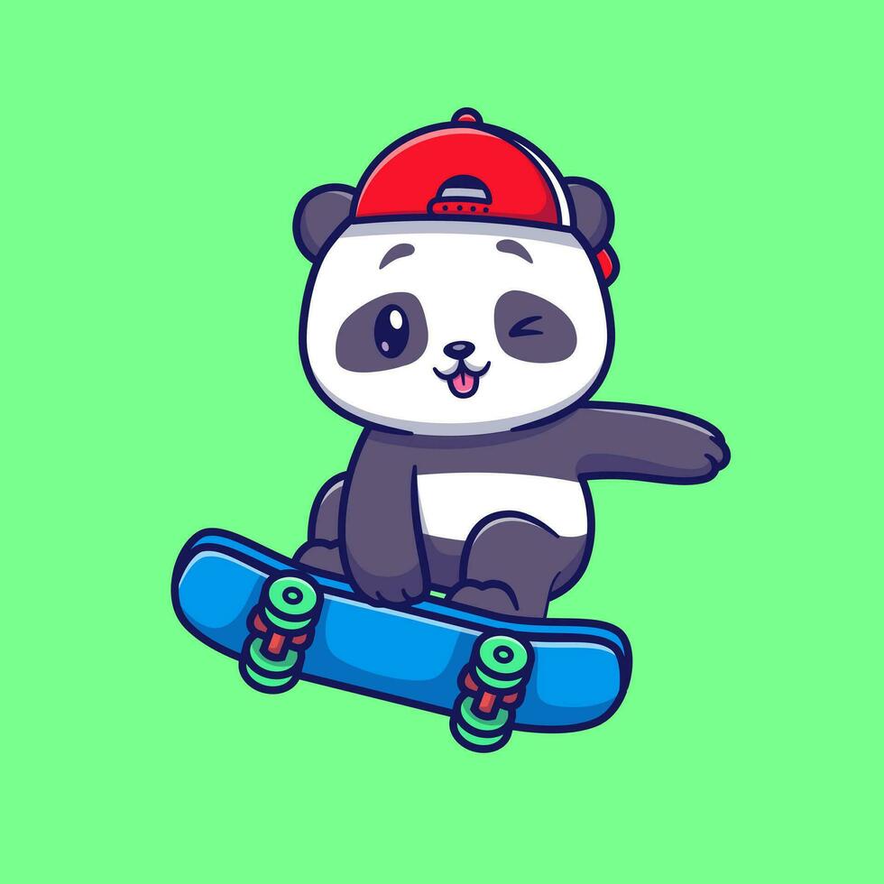 lindo panda jugando patineta dibujos animados vector icono ilustración. concepto de icono de deporte animal vector premium aislado. estilo de dibujos animados plana