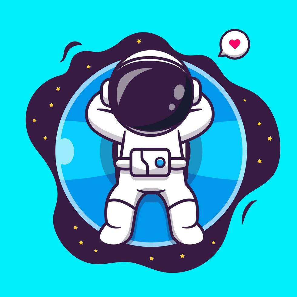 Cute Astronaut Floating With Balloon Cartoon Vector Icon Illustration Science Holiday Icon Concept Isolated Premium Vector. Flat Cartoon Style