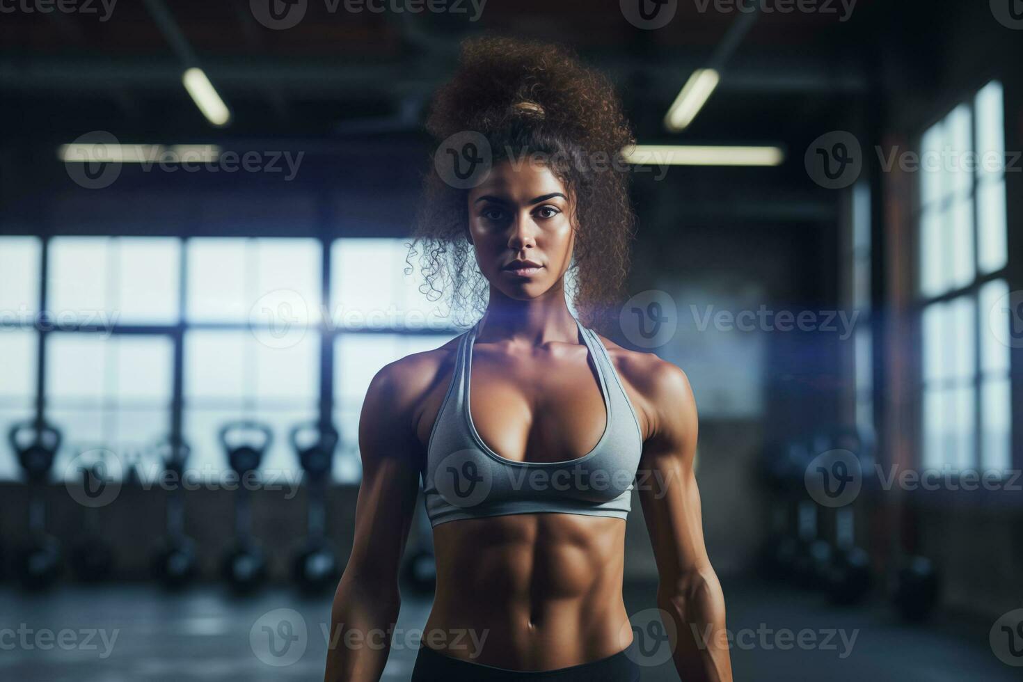 deportivo Delgado muscular ajuste joven diverso negro mujer atleta hacer ejercicio en el aptitud gimnasio foto