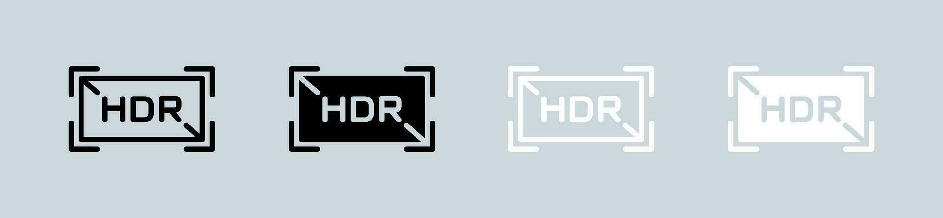 hdr icono conjunto en negro y blanco. alto dinámica rango señales vector ilustración.