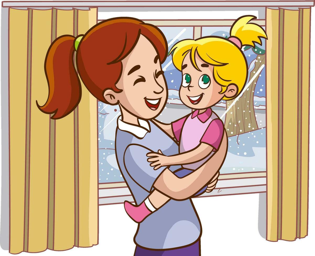 vector illustration of mother holding her baby in her arms